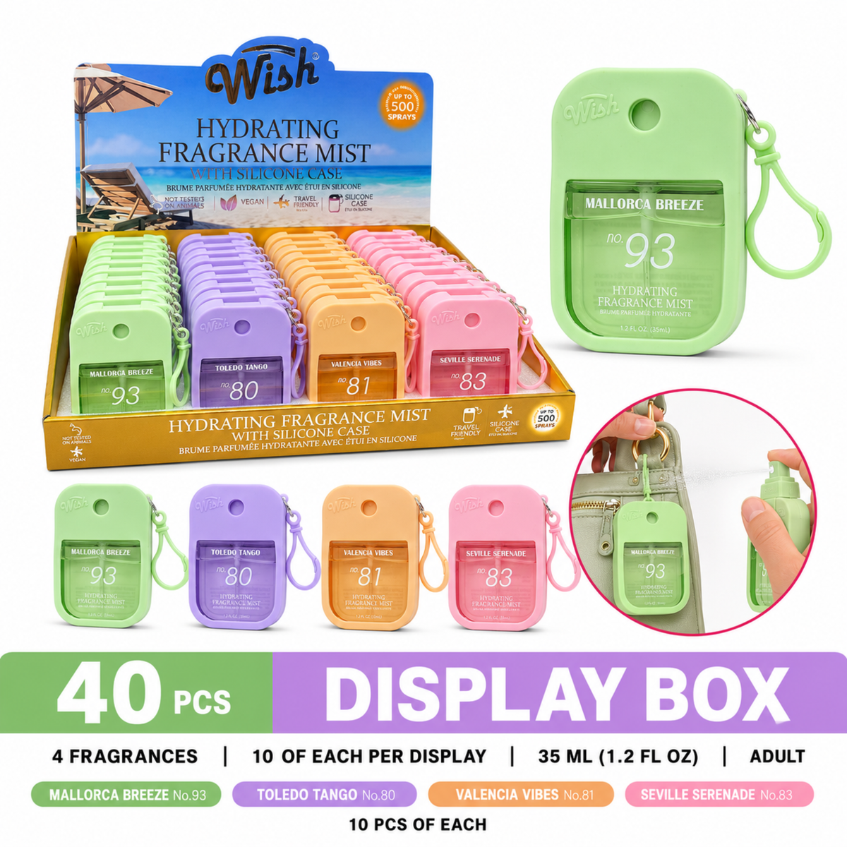 Wish Hydrating Fragrance Mist with Silicone Case, Mallorca Toledo Valencia Seville, 35ml