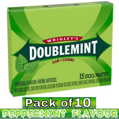 Wrigley’s Doublemint Peppermint Flavour Chewing Gum – 15 Sticks per Pack – Pack of 10