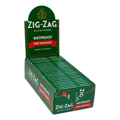 Zig-Zag Green Wetproof Free-Burning Single Wide Rolling Papers – 25 Packs per Carton (100 Leaves Each)