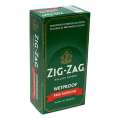 Zig-Zag Green Wetproof Free-Burning Single Wide Rolling Papers – 25 Packs per Carton (100 Leaves Each)