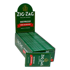 Zig-Zag Green Wetproof Free-Burning Single Wide Rolling Papers – 25 Packs per Carton (100 Leaves Each)