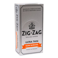 Zig-Zag Silver Ultra Thin Slow Burning Rolling Papers – Single Wide | Carton of 25 Packs (100 Leaves per Pack)