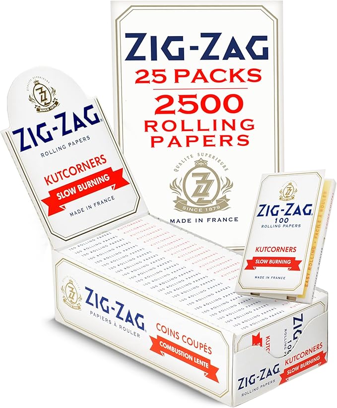 Zig-Zag White Kutcorners Rolling Papers Carton – 25 Packs of 100 Leaves