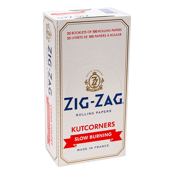 Box of Zig-Zag White Kutcorners Rolling Papers Carton – 25 Packs of 100 Leaves