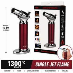 Soul Lighters Turret chrome table torch lighter, burgundy, 16 cm pedestal, 1300C