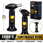 Soul Lighters Golden Flame Skull cigar torch lighter, black housing, 1300C piezo, 15.5 cm
