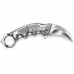 Silver folding karambit knife