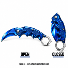 Blue folding karambit knife