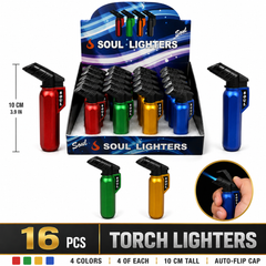 Soul Lighters Solid Metallic Small-Size Torch Lighter, Pack of 16
