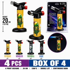 Soul Lighters Titan Stoner's Pick dual-jet butane torch lighter box of 4, novelty prints, 20 cm