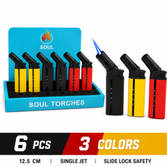 Soul Lighters Extended-Nozzle Angle Triple-Jet Torch Lighter, 3 colours, 6-count