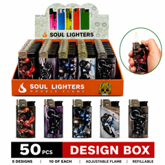 Soul Lighters Motorcycle & Racing Print Pocket Flame Lighter, refillable, Box of 50