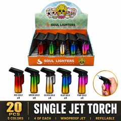 Soul Lighters Mini Gradient Chrome Green-Gold Torch Lighter, Pack of 20