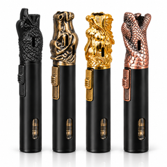 Soul Lighters Sculpted Animal-Head Pen-Style Torch Lighter – Single Jet, 3D Cast-Metal Nozzle: Eagle, Dragon, Cobra & Antique Bronze (12-Count Display, 4 Designs)