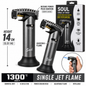 Soul Lighters Ridgeback single-jet butane torch lighter, gunmetal grey, finned head, 14 cm
