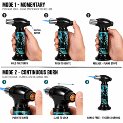 Soul Lighters Gas Mask Graffiti Cigar Torch Lighter – Black Housing, 1300°C Piezo Flame, Continuous-Burn Lock, Stand-Up (15.5 cm)