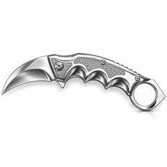 Silver folding karambit knife detail