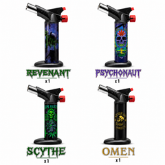 Soul Lighters Titan Underworld Dual-Jet Butane Torch Lighter – 1300°C High-Output, Continuous Burn, Piezo, Auto-Lock Valve, Dark-Art Prints (Box of 4, 20 cm)