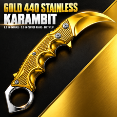 Folding Pocket Karambit 8.5" (21.6 cm) Hawkbill Knife, Pack of 5 Assorted Colours (Gold, Rainbow, Black, Blue, Silver), 3.5" 440 Stainless Steel Blade, Finger Ring, with Belt Clip