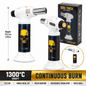 Soul Lighters Golden Flame Skull cigar torch lighter, white housing, 1300C piezo, 15.5 cm