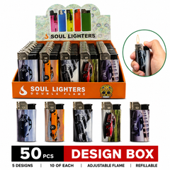 Soul Lighters Car & Automotive Print Pocket Flame Lighter, refillable, Box of 50