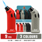 Soul Lighters Talon Single-Jet rubber-body torch lighter, dot grip, 3 colours, 9-count