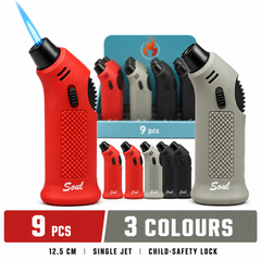 Soul Lighters Talon Single-Jet rubber-body torch lighter, dot grip, 3 colours, 9-count