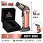 Soul Lighters Caliber pistol-grip butane torch lighter, rose gold, brass burner, 16 cm