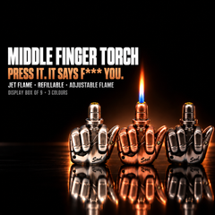 Soul Middle Finger talking jet torch lighter, Soul script detail, display box of 9 – Wholesale Canada