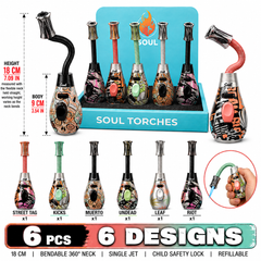 Soul Lighters Mamba flexible-neck butane torch lighter 6-count display, street-art prints, 18 cm