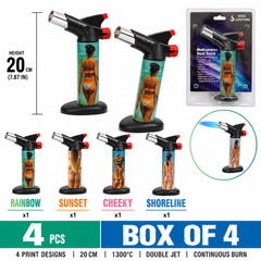 Soul Lighters Titan beach pin-up dual-jet butane torch lighter box of 4, swimwear prints, 20 cm