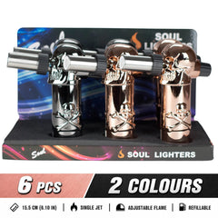 Soul Lighters Reaper Skull heavy-duty torch lighter, 3D skull head, 2 colours, 6-count