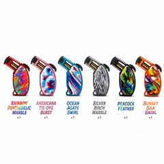 Soul Lighters Stingray Single-Jet Torch Lighter – Ultra-Lightweight Flat Palm Body, Finned Heat-Guard, 6 Marble & Tie-Dye Designs (6-Count Display)