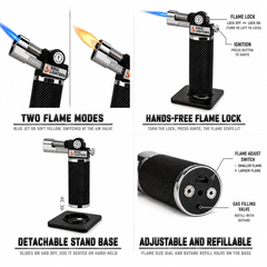 Soul Lighters Anvil Dual-Flame Butane Torch – Blue Jet + Soft Yellow Flame, 1300°C, Piezo Ignition, Flame Lock, Detachable Stand (13.5 cm)