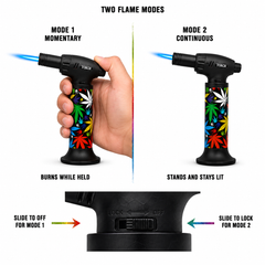 Soul Lighters 19400 Verde Leaf-Print Single-Jet Butane Torch Lighter – 1300°C, Continuous Flame Lock, Piezo, 3 Designs in Matte Black & Silver (Box of 6, 13.5 cm)