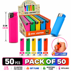 Soul Lighters Solid Neon Pocket Flame Lighter, 5 colours, Box of 50
