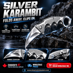 Folding Pocket Karambit 8.5" (21.6 cm) Hawkbill Knife, 3.5" (8.9 cm) 440 Stainless Steel Blade, Finger Ring, with Belt Clip, 5 Colours: Gold, Rainbow, Black, Blue, Silver