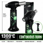 Soul Lighters Green Reaper cigar torch lighter, black housing, 1300C piezo, 15.5 cm