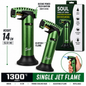 Soul Lighters Ridgeback single-jet butane torch lighter, green, finned head, 14 cm