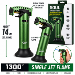 Soul Lighters Ridgeback single-jet butane torch lighter, green, finned head, 14 cm