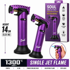 Soul Lighters Ridgeback single-jet butane torch lighter, purple, finned head, 14 cm