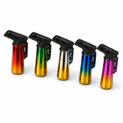 Soul Lighters Mini-Size Refillable Torch Lighter – Gradient Chrome Ombré: Red-Gold, Green-Gold, Silver-Gold, Blue-Green-Gold & Pink-Gold, Flip-Open Cap (Pack of 20, 5 Colours)