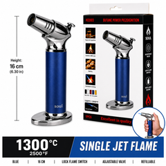 Soul Lighters Turret chrome table torch lighter, blue, 16 cm pedestal, 1300C