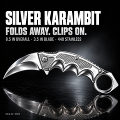Folding Pocket Karambit 8.5" (21.6 cm) Hawkbill Knife, Pack of 5 Assorted Colours (Gold, Rainbow, Black, Blue, Silver), 3.5" 440 Stainless Steel Blade, Finger Ring, with Belt Clip