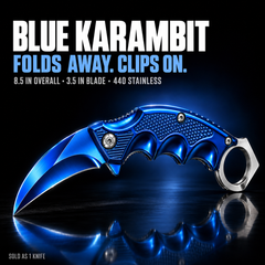 Folding Pocket Karambit 8.5" (21.6 cm) Hawkbill Knife, Pack of 5 Assorted Colours (Gold, Rainbow, Black, Blue, Silver), 3.5" 440 Stainless Steel Blade, Finger Ring, with Belt Clip