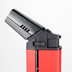Soul Lighters Extended-Nozzle Angle Triple-Jet Torch Lighter – Long 45° Nozzle, Squeeze-Paddle Ignition, Slide Lock, Colours: Black, Red & Yellow (6-Count Display)