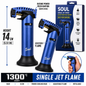Soul Lighters Ridgeback single-jet butane torch lighter, blue, finned head, 14 cm