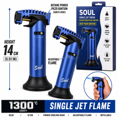 Soul Lighters Ridgeback single-jet butane torch lighter, blue, finned head, 14 cm