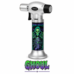 Soul Lighters Triton Necro Cannabis-Skull Triple-Jet Butane Torch Lighter – Pistol-Grip, 1300°C, Continuous Burn (Box of 8, 15 cm)