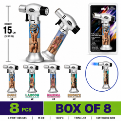Soul Lighters Triton Riviera Beach Pin-Up Triple-Jet Butane Torch Lighter – Pistol-Grip, 1300°C, Continuous Burn (Box of 8, 15 cm)